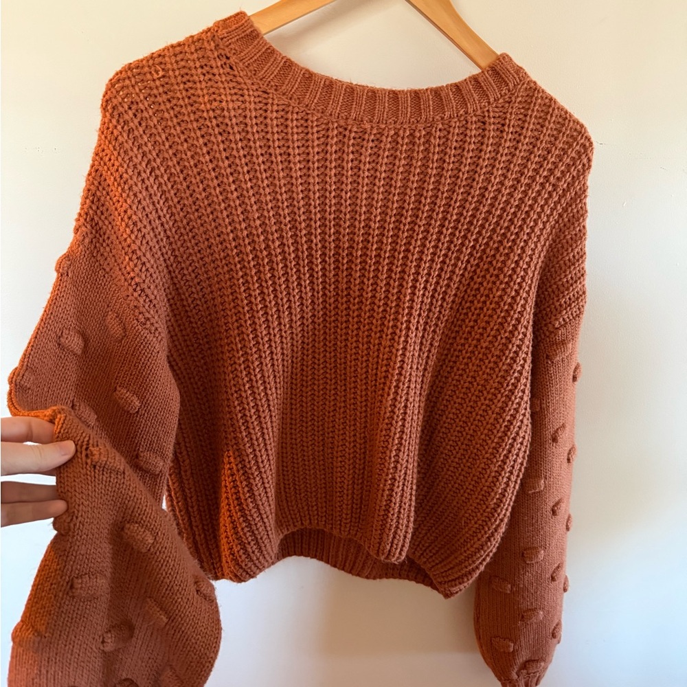 Moon & Madison Rust Knit Sweater | Bubble Sleeve | Cropped | Medium - Picture 2 of 4